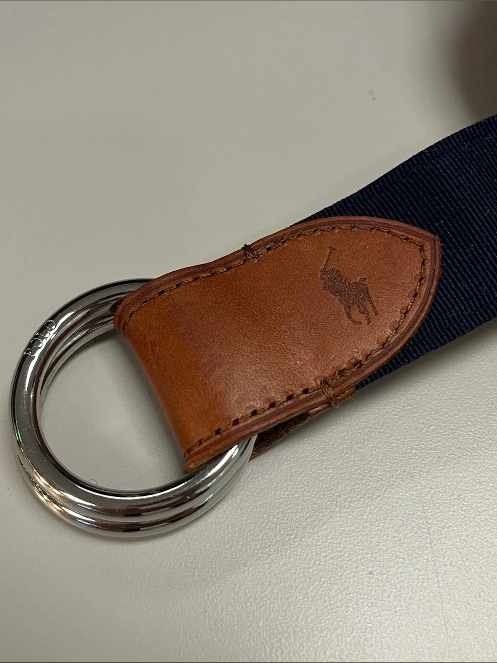 Polo Ralph Lauren Red & Navy Striped Fabric Belt w/ Leather Tab reversible
